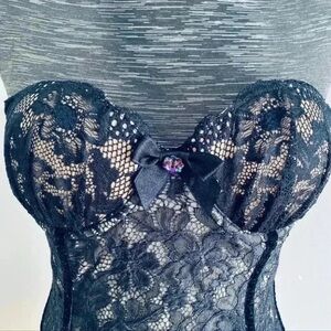 La Lingerie Mesh Black Tan Lace Bustier Size M